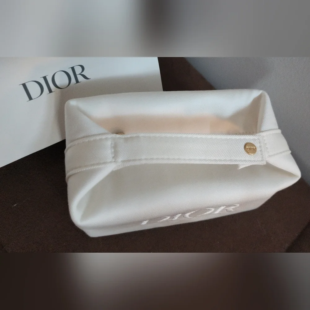 DIOR White Cosmetic Makeup Bag Pouch With Top Handle Clutch New In Box - Picture 3 of 9